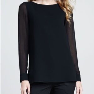 Theory Silk Toska Long Sleeve Shirt Black